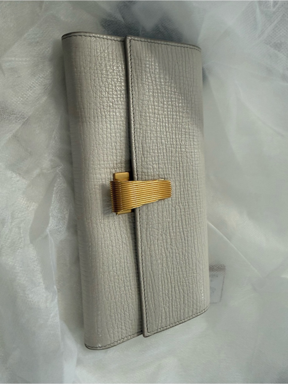 Bottega Veneta White Leather Palmellato Angle Long Wallet